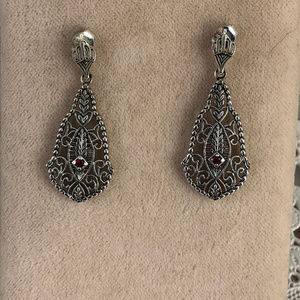 Reto Fire Garnet 925 Silver Art Deco Earrings
